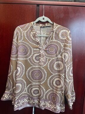 Lafayette 148 New York Brown Tunic with Lavender Medallion Print